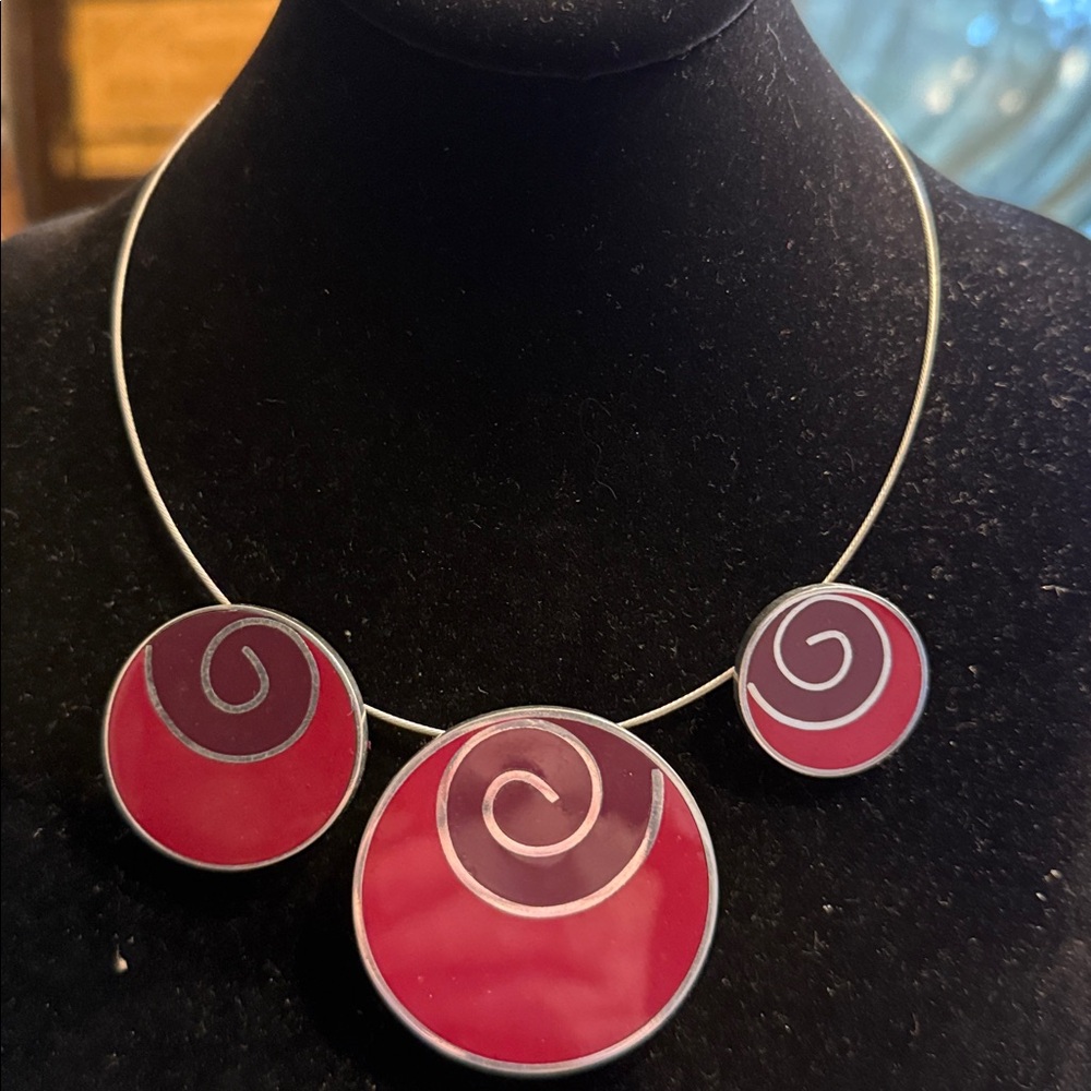 Cool 1990s Silvertone Circular Suspended Pendant … - image 2